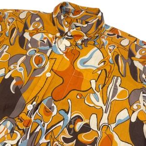 Yiume Hawaiian Button Down Shirt Mens XXL Yellow Abstract Print Cotton Tropical